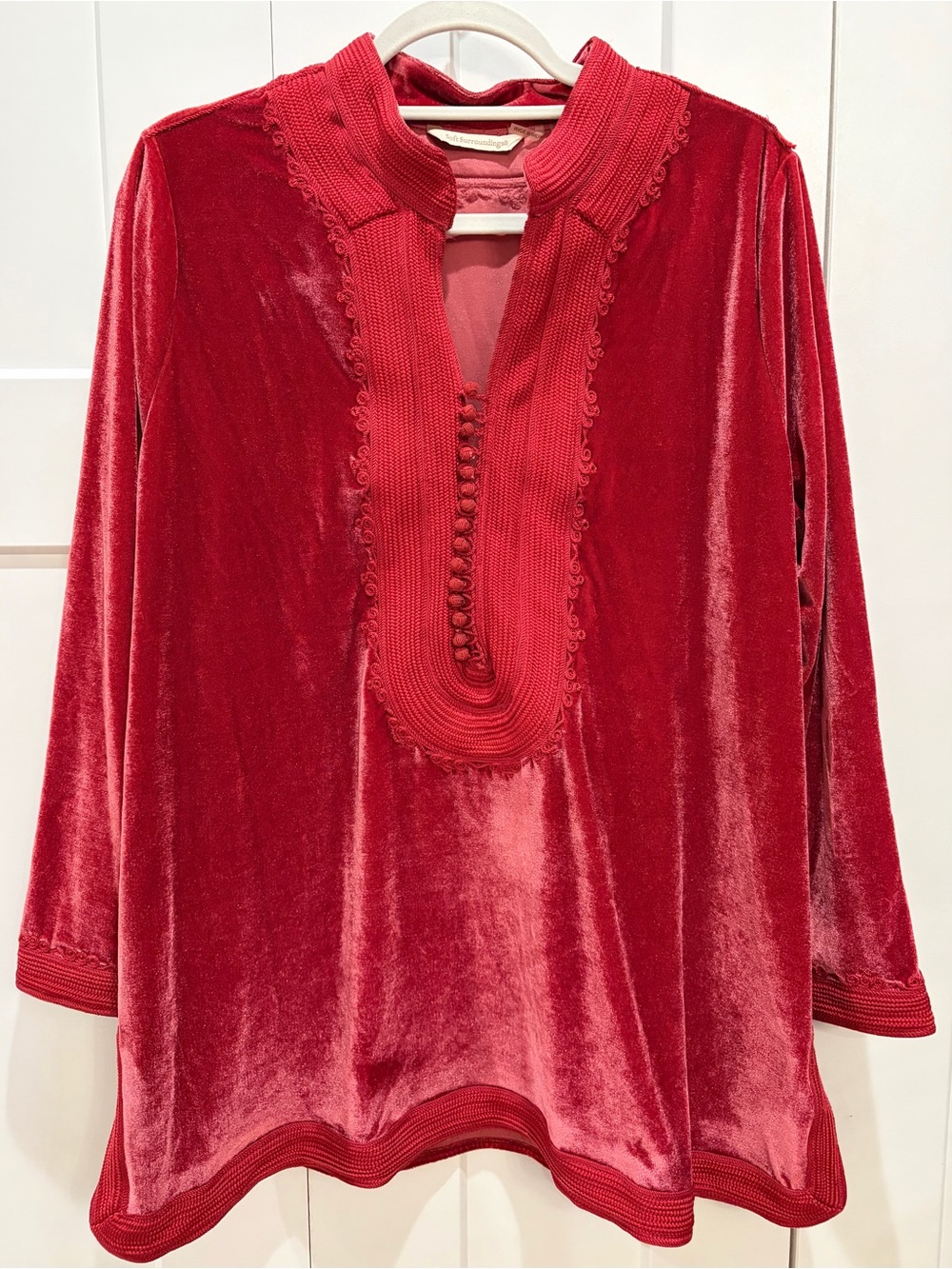 Soft Surroundings Red Velvet Tunic with Button Placket